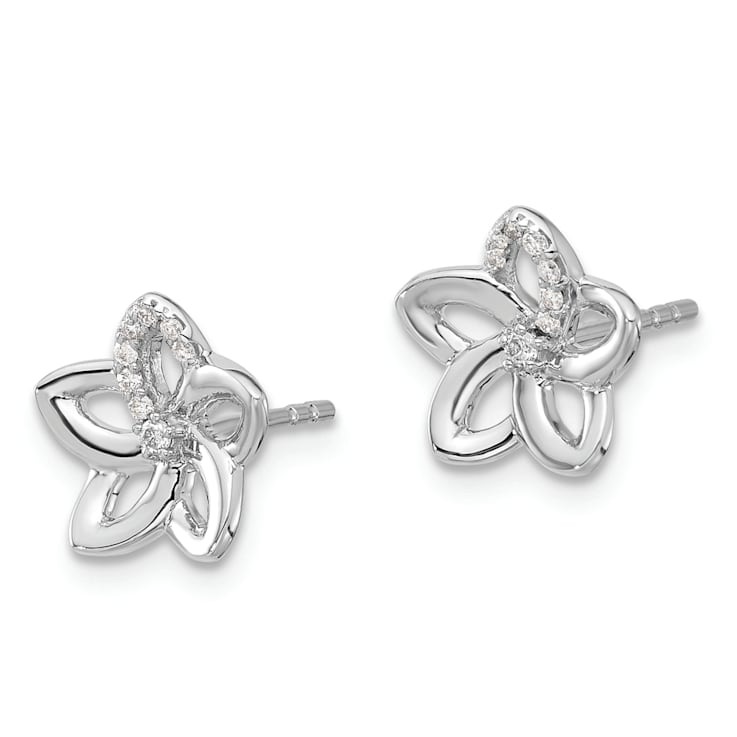 Rhodium Over 14k White Gold Diamond Flower Stud Earrings