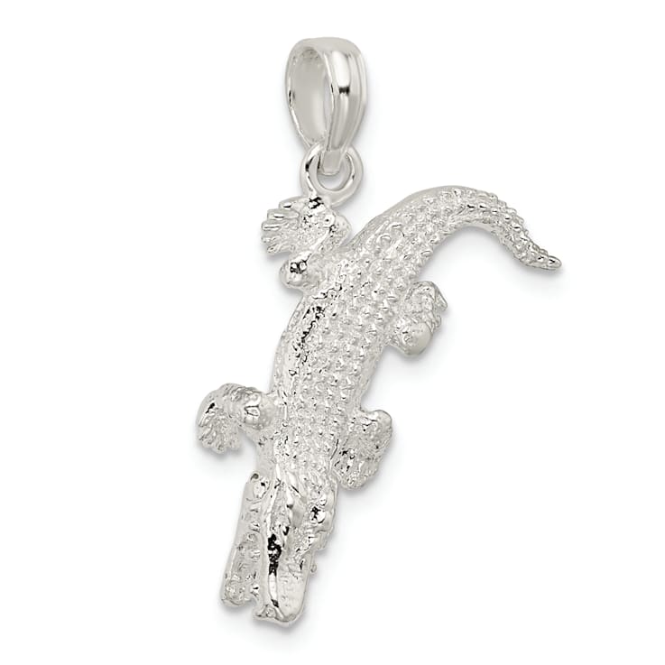 Rhodium Over Sterling Silver Polished 3D Alligator Pendant