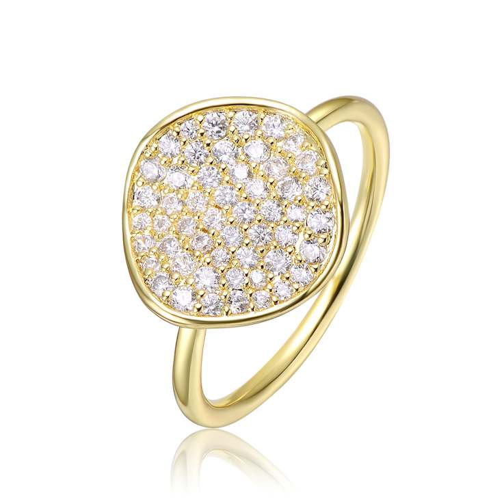 CZ Pave Dome Cocktail Ring In 14K Gold Over Brass