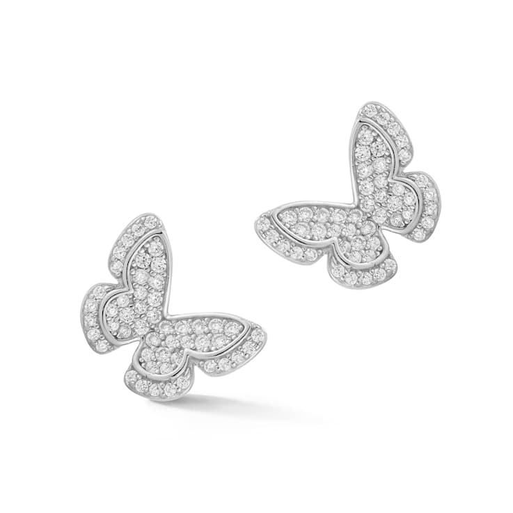 Sterling Statements Rhodium Over Sterling Silver Pave Butterfly Studs
