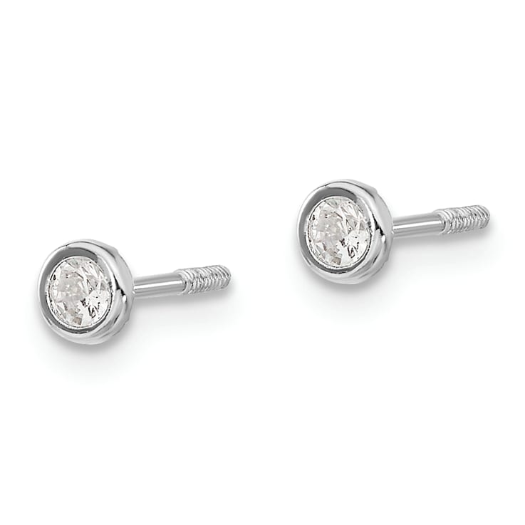 Rhodium Over 14K White Gold Polished Cubic Zirconia Bezel Post Earrings