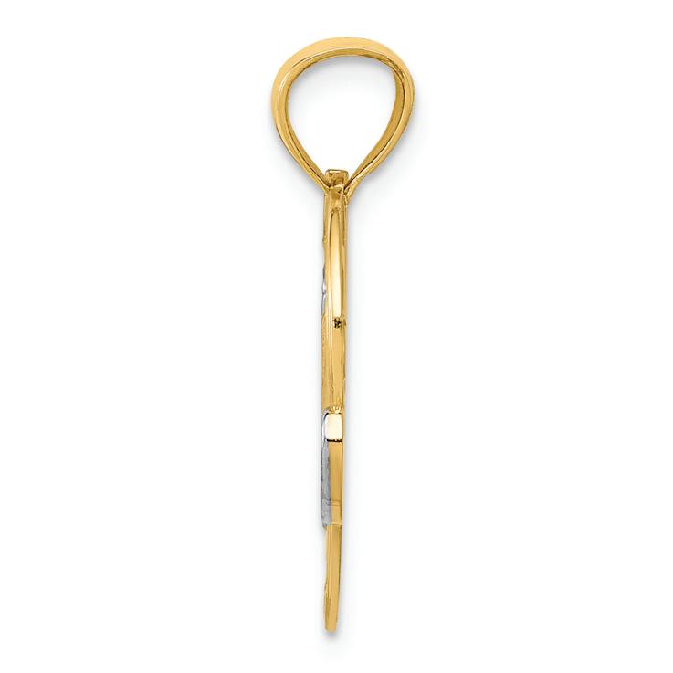14K Two-tone Gold  Textured #1 MOM Heart Pendant
