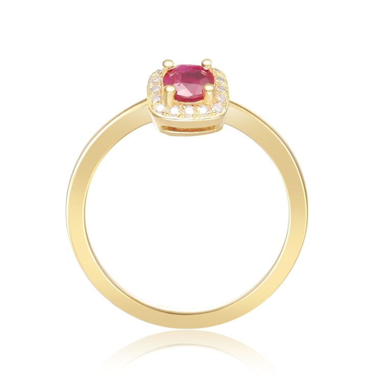 Red Ruby 14K Yellow Gold Over Sterling Silver and Moissanite Halo Ring
