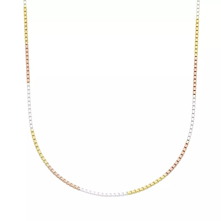 Tri-Tone Sterling Silver Box Chain Necklace-20"