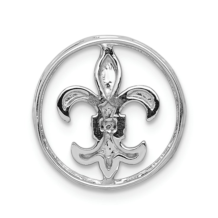 Rhodium Over 14k White Gold Diamond Fleur De Lis Chain Slide Pendant