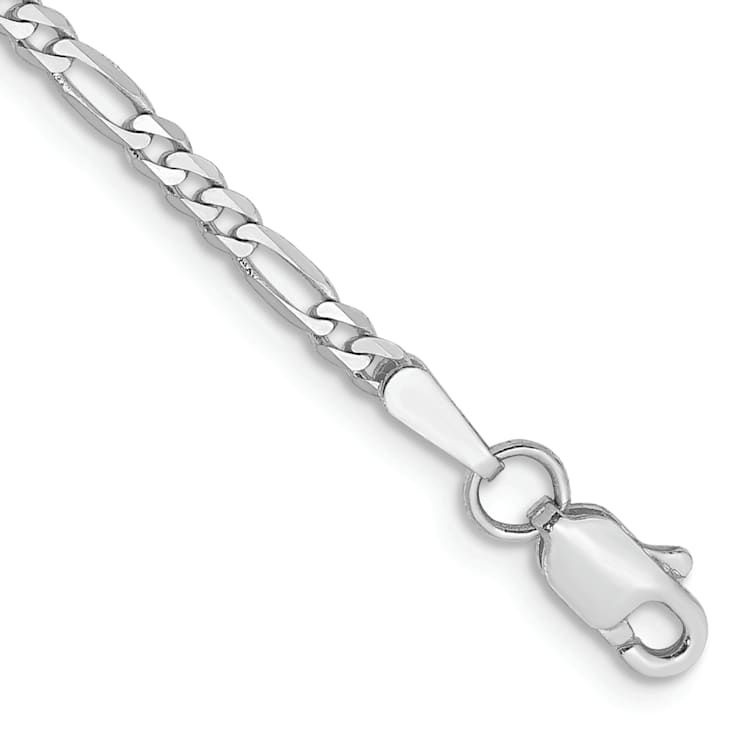 14K White Gold 2.25mm Flat Figaro Chain Bracelet