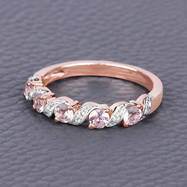 Peach Morganite and White Topaz Sterling Silver 5 StoneHalf Eternity
Band Ring Gift For Women