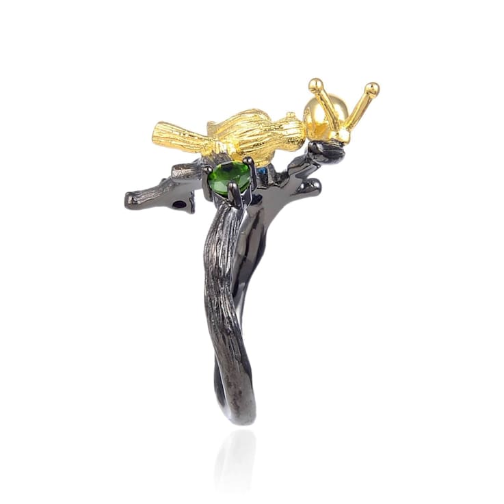 Blue Topaz, Garnet and Chrome Diopside Black Rhodium Over and 14K Gold
Over Sterling Silver Ring