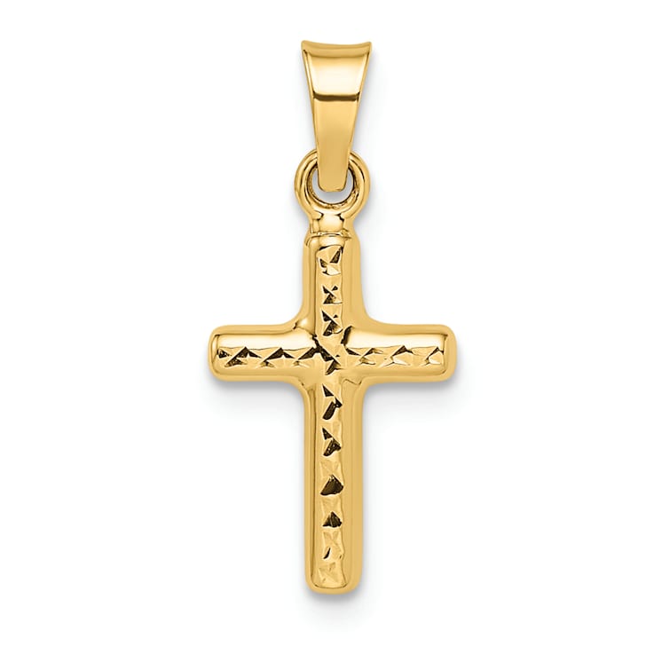 14K Yellow Gold Polished Diamond-cut Reversible Puffed Cross Pendant
