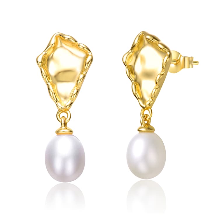 Freshwater Pearl Nugget Drop Earrings In 14K Gold Over Sterling Silver
