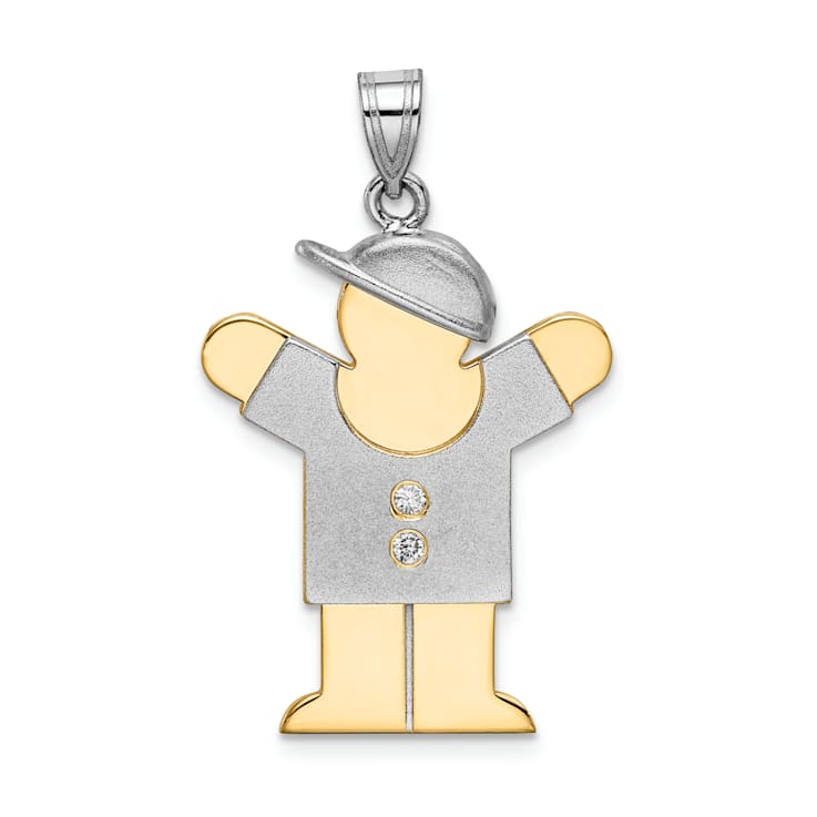 14k Yellow Gold and 14k White Gold Satin Boy with Cap on Right Diamond Pendant