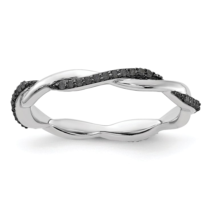 Sterling Silver Stackable Expressions Polished Black Diamond Ring 0.132ctw