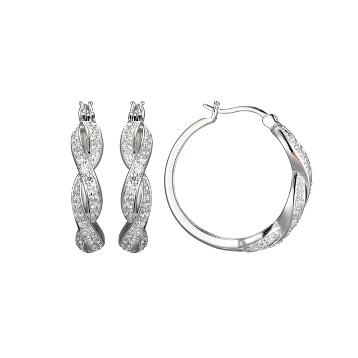 White Cubic Zirconia Rhodium Over Sterling Silver Hoop Earrings 1.81ctw
