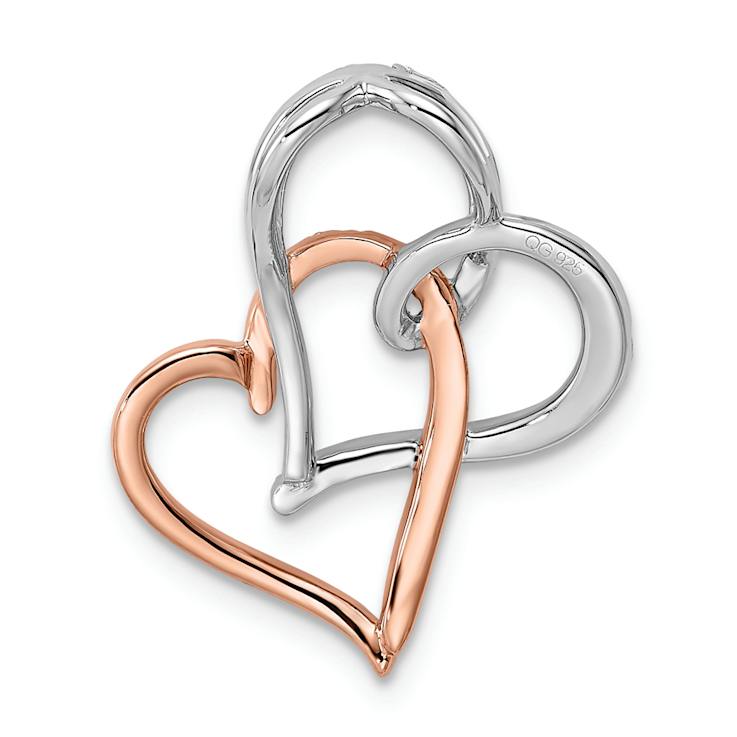 14K Two-tone Gold  Double Heart Diamond Chain Slide Pendant
