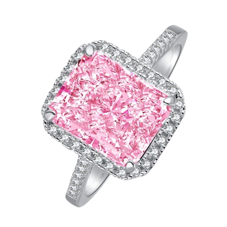 Radiant Cut Pink and Round White Cubic Zirconia Accents Sterling Silver
Halo Ring
