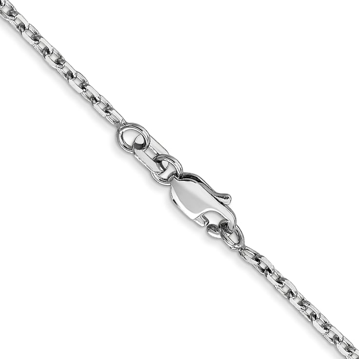 14K White Gold 1.8mm Diamond-cut Round Open Link Cable Chain Necklace