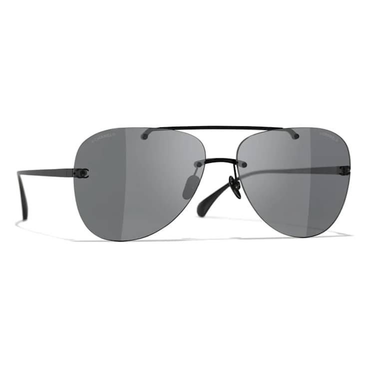 Chanel Black Aviator Frame / Gray Lenses Sunglasses