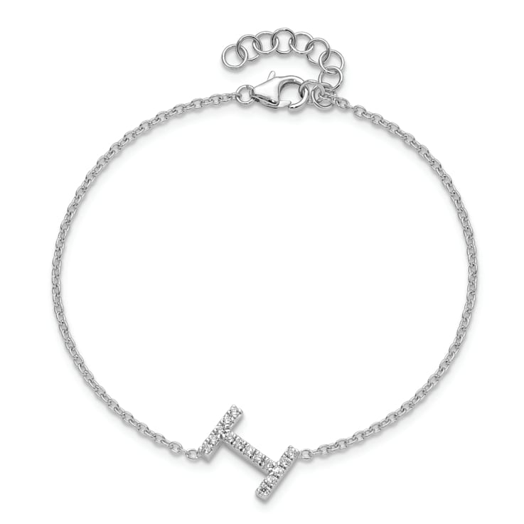 Rhodium Over 14k White Gold Diamond Sideways Letter I Bracelet