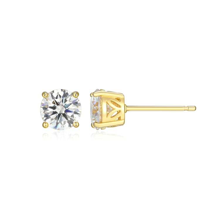 Round Moissanite 14k Yellow Gold Over Silver Stud Earrings 2.00ctw DEW