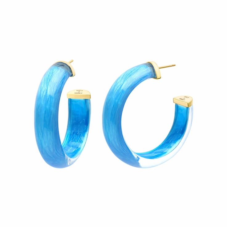 14K Yellow Gold Over Sterling Silver Illusion Acrylic Hoops in Lapis
Blue Color