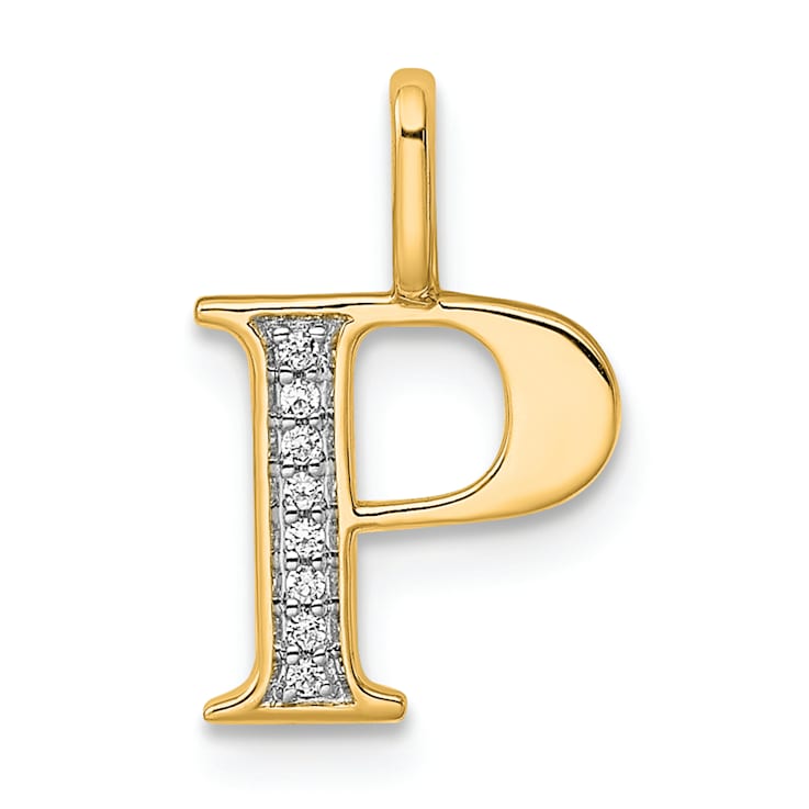 14K Yellow Gold Diamond Letter P Initial Pendant