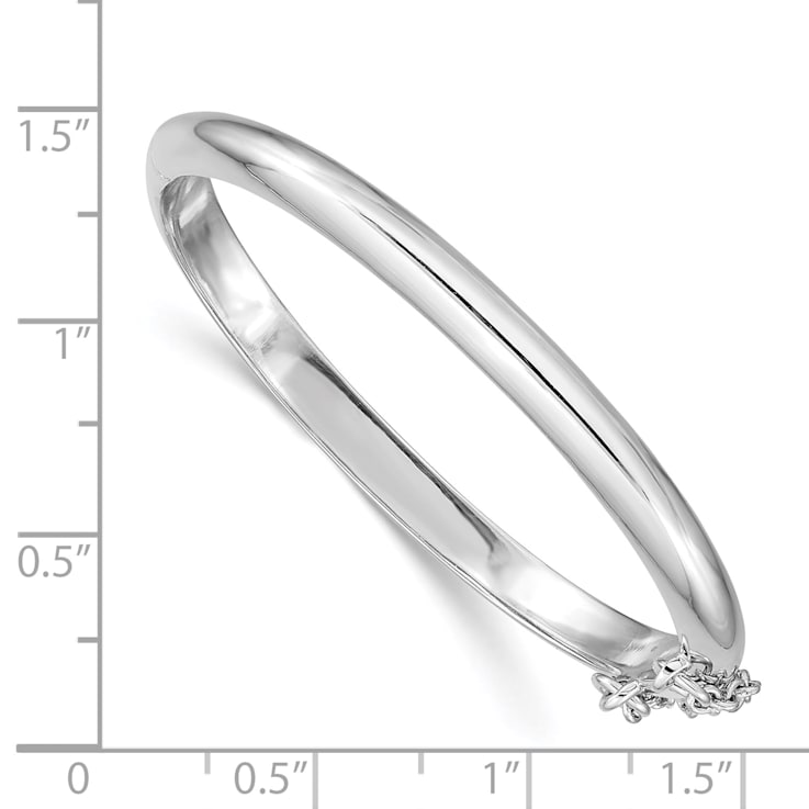 Rhodium Over Sterling Silver Polished 4mm with Safety Hinged Children's Bangle