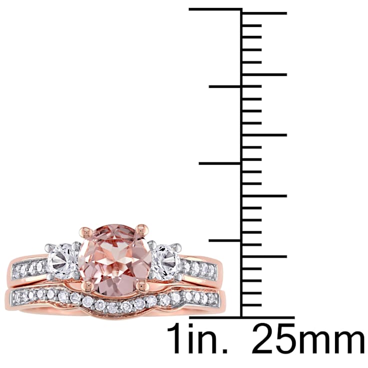 Morganite, Created White Sapphire and Diamond 10K Rose Gold Ring 1.27ctw