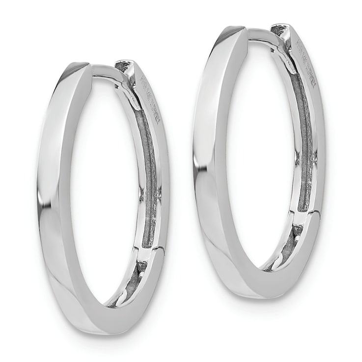 Rhodium Over 14k White Gold 11/16" Hinged Hoop Earrings