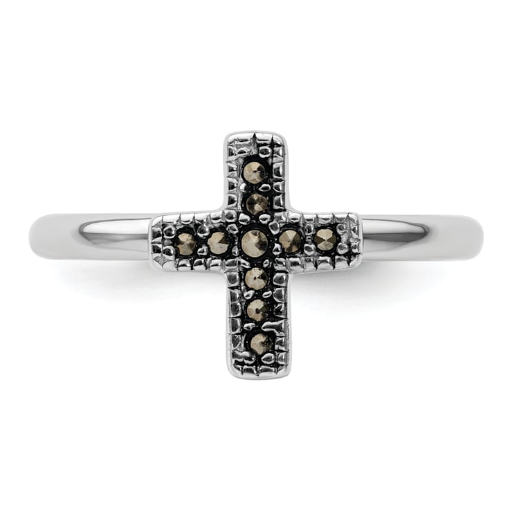 Rhodium Over Sterling Silver Stackable Expressions Marcasite Cross Ring