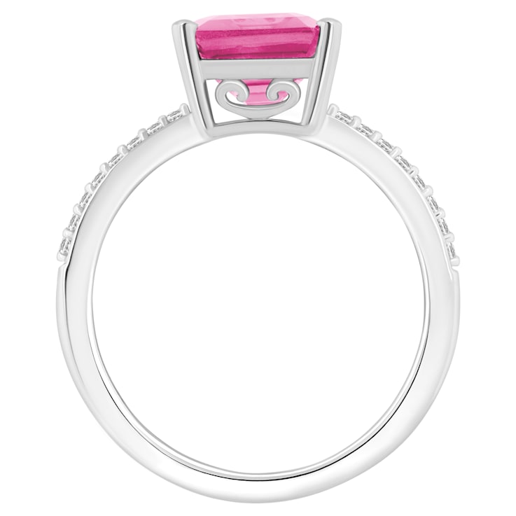 10x8mm Emerald Cut Pink Topaz and 1/10 ctw Diamond Rhodium Over Sterling
Silver Ring