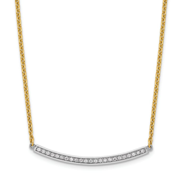 14K Yellow Gold Diamond Curved Bar 16 Inch with 2 Inch Extension Necklace