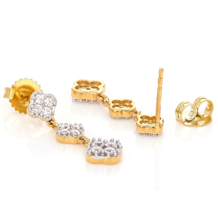 Round CZ Clover Drop Earrings In 18K Gold Over Sterling Silver