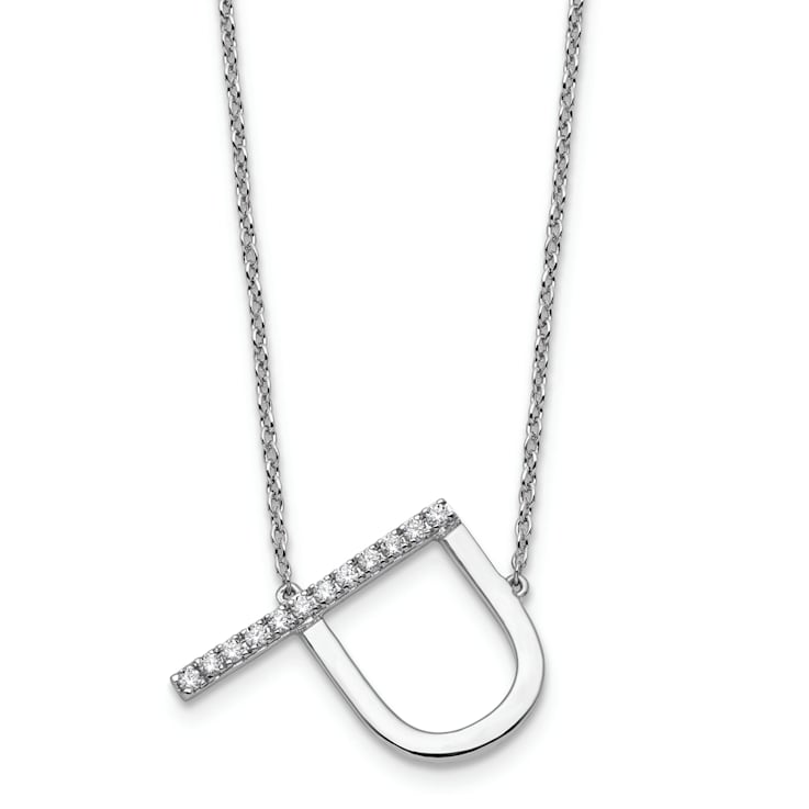 Rhodium Over 14k White Gold Sideways Diamond Initial P Pendant Cable
Link 18 Inch Necklace