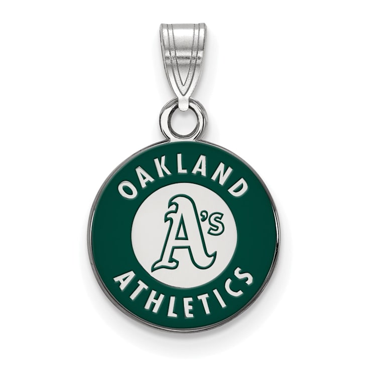 Rhodium Over Sterling Silver MLB LogoArt Oakland Athletics Enamel Pendant