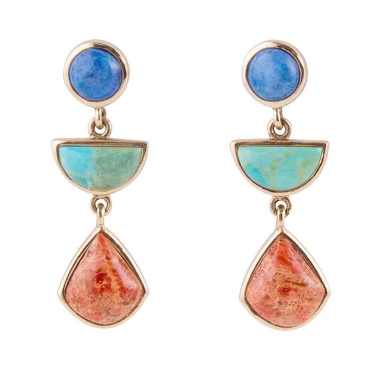 Barse Jewelry Lapis Lazuli, Turquoise and Orange Sponge Coral Gold Tone
Drop Earrings