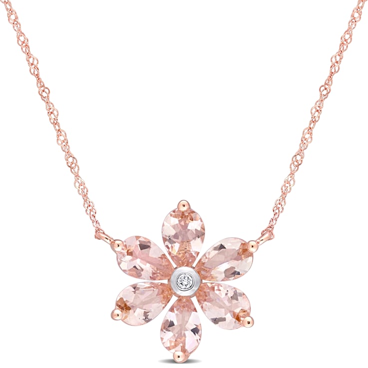 2.37ctw Morganite And Diamond Accent 10k Rose Gold Pendant With Chain