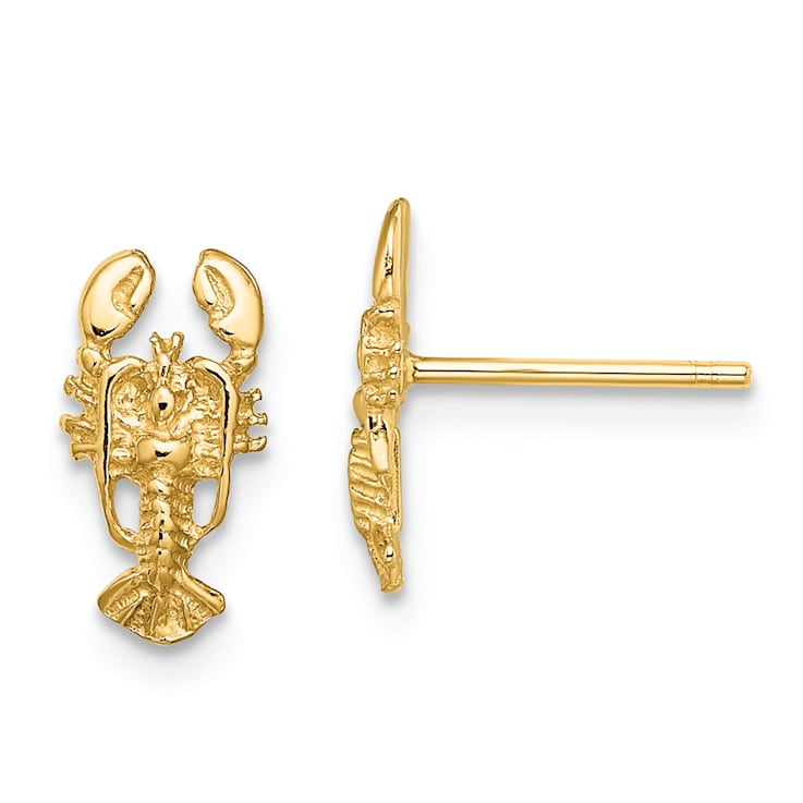 14k Yellow Gold Textured 2D Lobster Stud Earrings