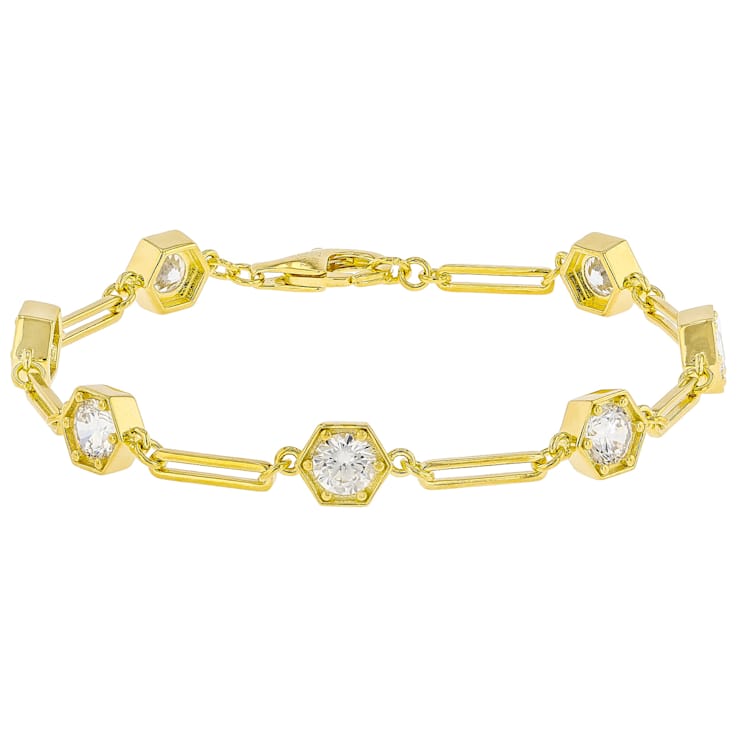 CZ Station Bracelet In 18K Gold Over Sterling Silver