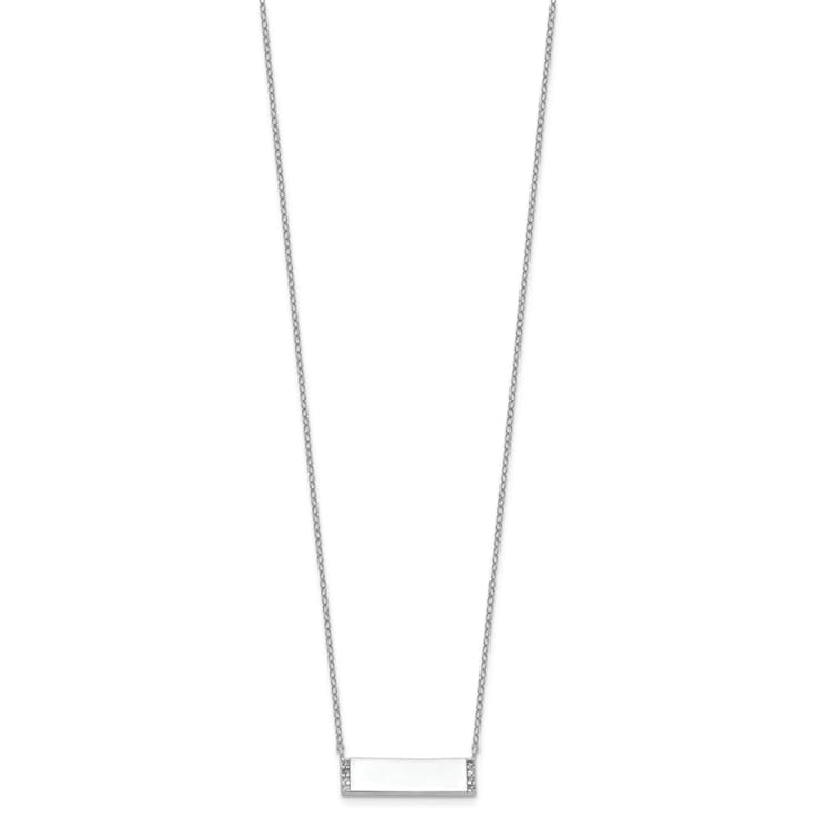 Rhodium Over Sterling Silver Polished Cubic Zirconia Bar Necklace
