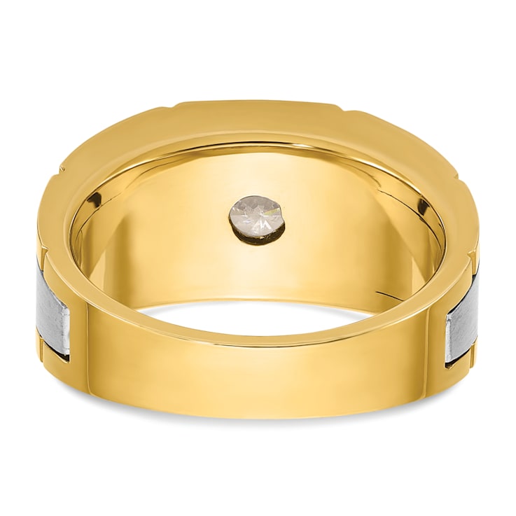 10K Two-tone Yellow and White Gold Men's Polished, Satin and Grooved A
Diamond Ring 0.50ctw