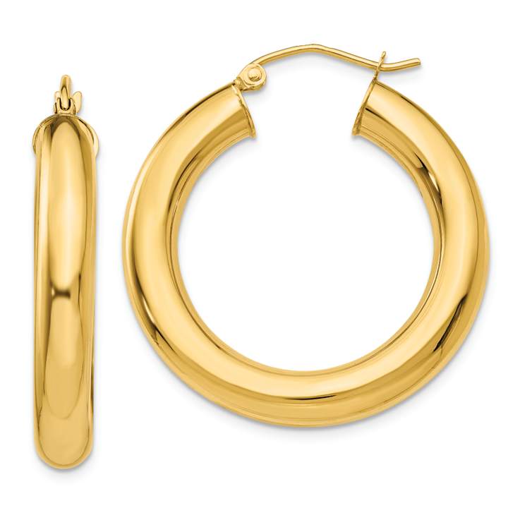 14k Yellow Gold Polished 1 3/16" Tube Hoop Earrings