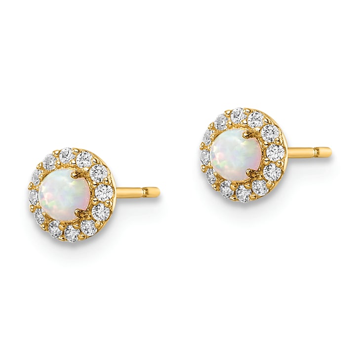 14K Yellow Gold Cubic Zirconia and Lab Created Opal Post Earrings