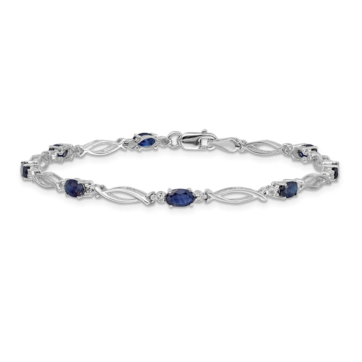 Rhodium Over 14k White Gold Diamond and Sapphire Bracelet