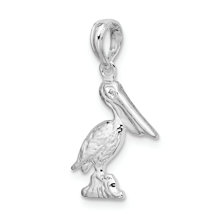 Rhodium Over Sterling Silver Polished 3D Pelican Pendant
