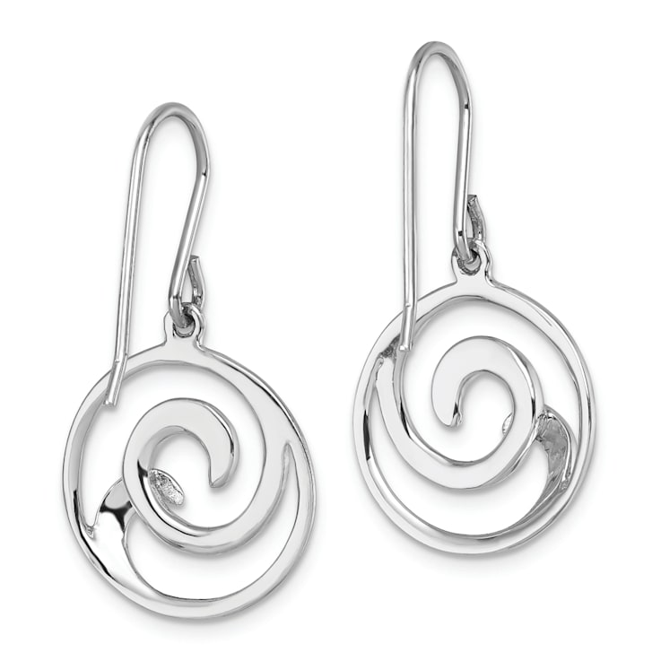 Rhodium Over Sterling Silver Double Wave Dangle Earrings
