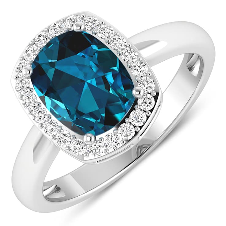 2.17ctw London Blue Topaz and Diamond 14K White Gold Halo Ring