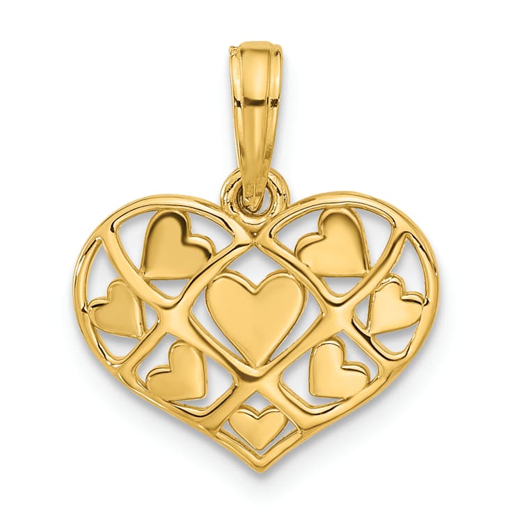 14k Yellow Gold Polished Hearts in Heart Charm