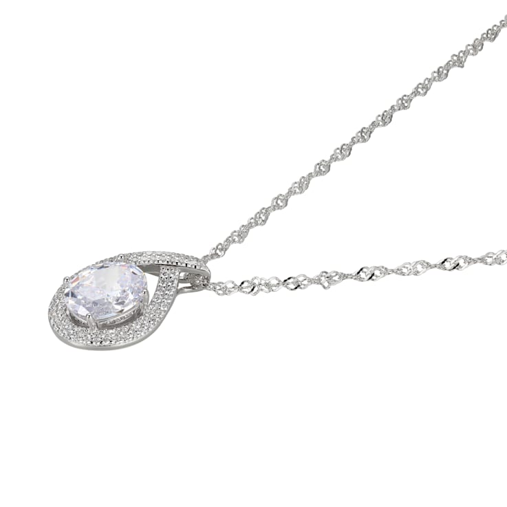White Cubic Zirconia Rhodium Over Sterling Silver Pendant With Chain 4.38ctw