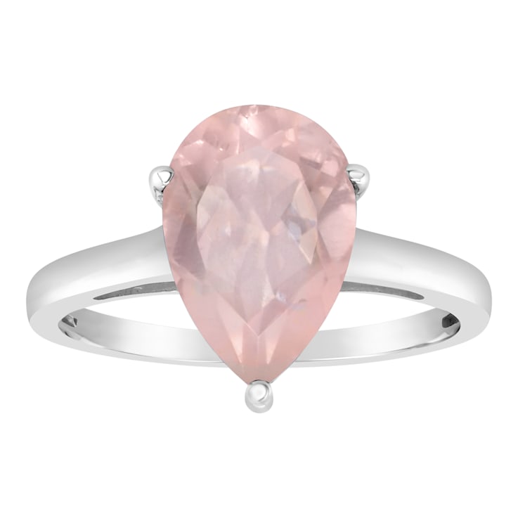 12x8mm Pear Shape Rose Quartz Rhodium Over Sterling Silver Ring