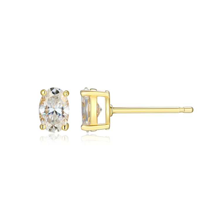 Oval Moissanite 14k Yellow Gold Over Silver Stud Earrings 1.00ctw DEW